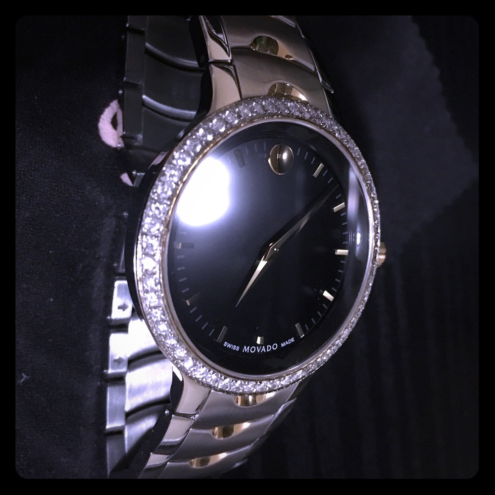 Men’s Movado watch with 1.5 ctw diamond bezel